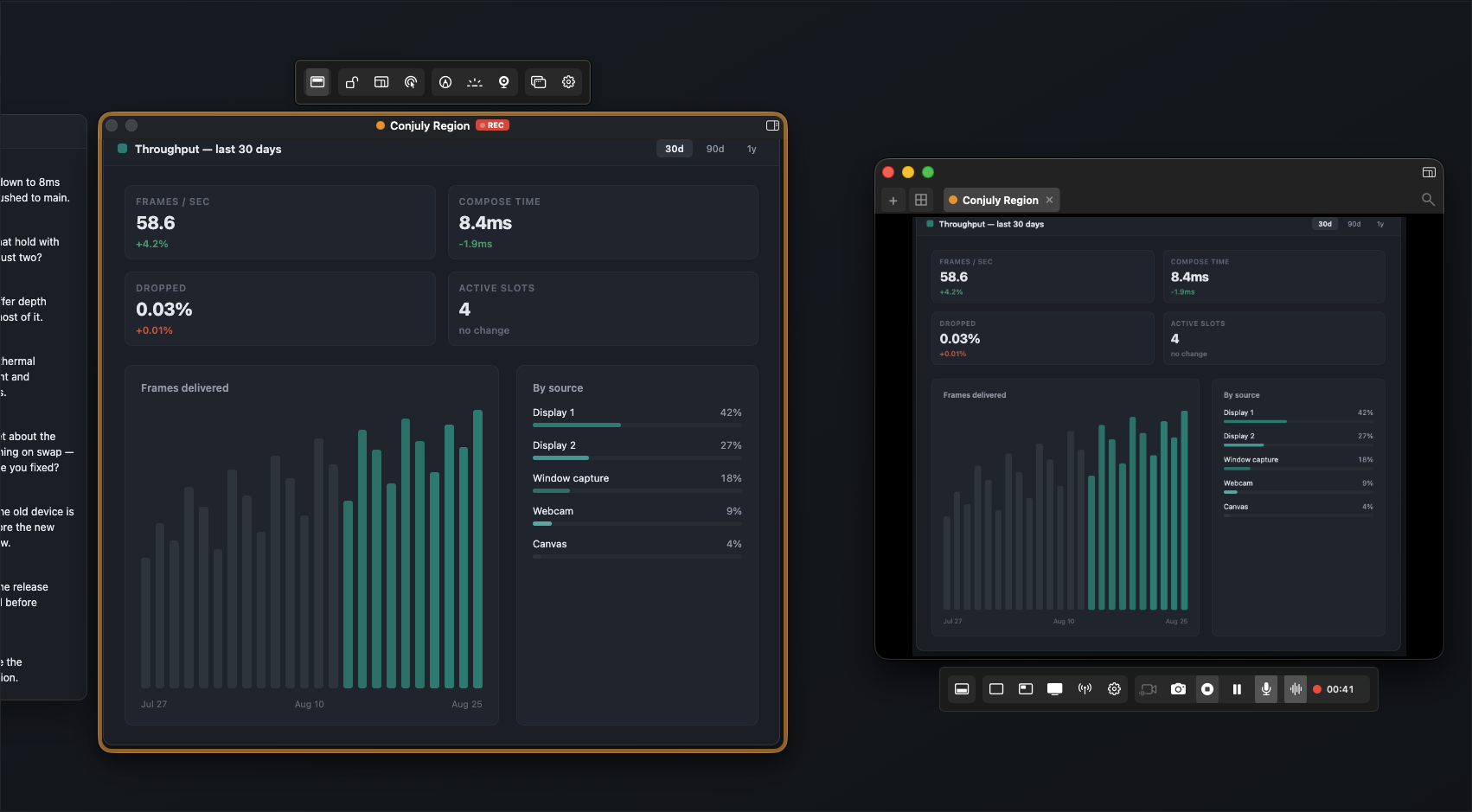 Recording a capture region with the recording indicator active